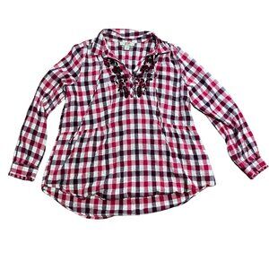 Vintage American Blue boyfriend button‎ down Long Sleeves shirt Size Large